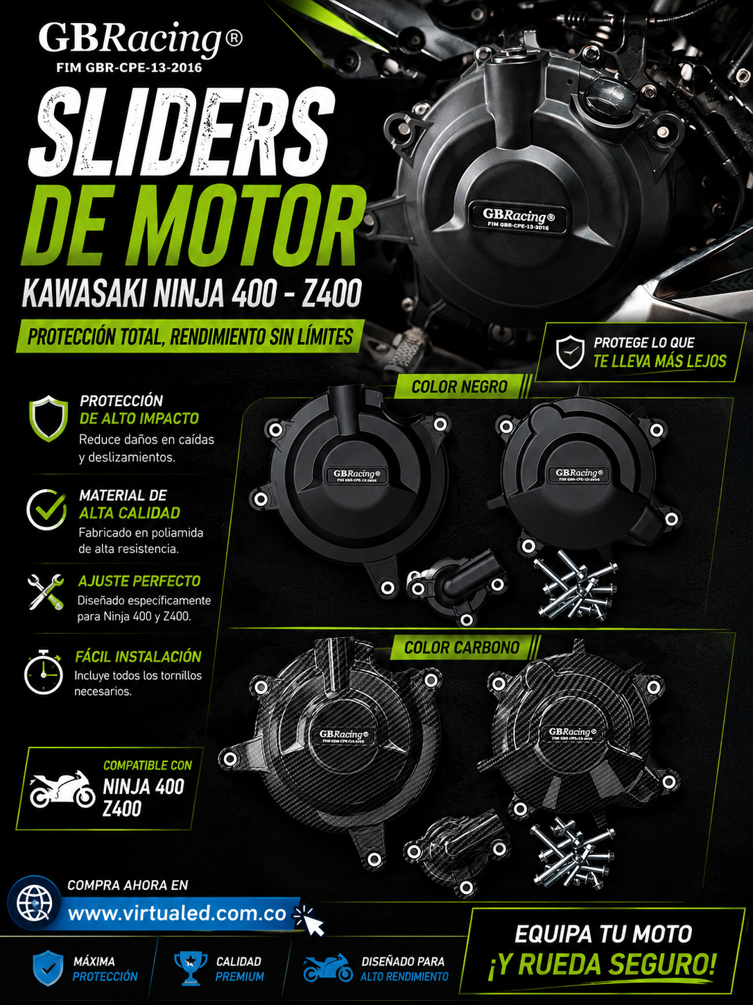 SLIDERS CUBIERTA DE MOTOR KAWASAKI NINJA400
